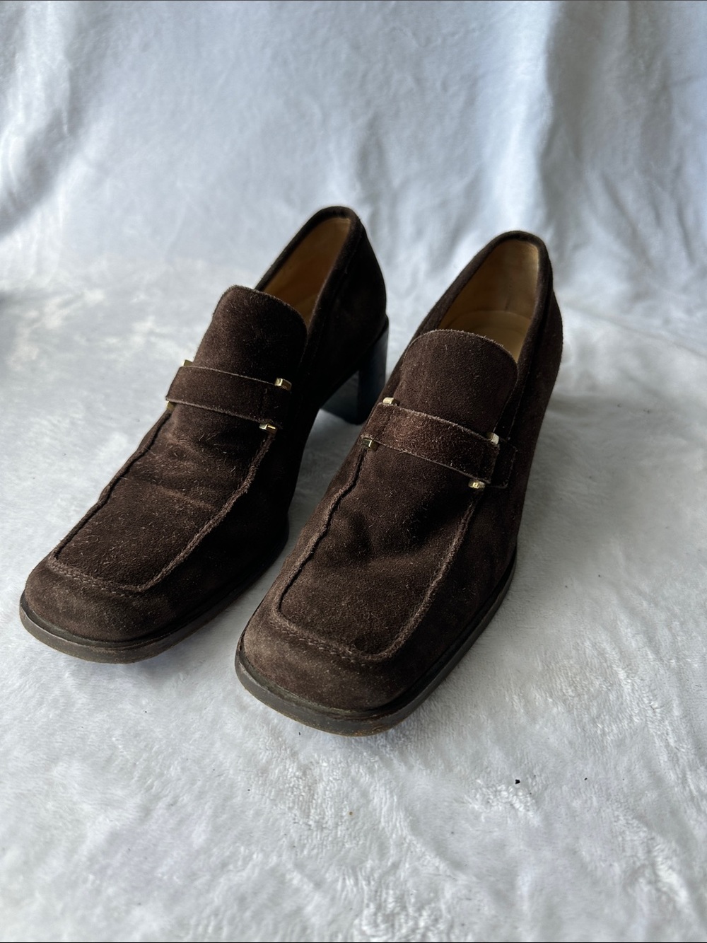 Men's Brown Suede Block Heel Loafers